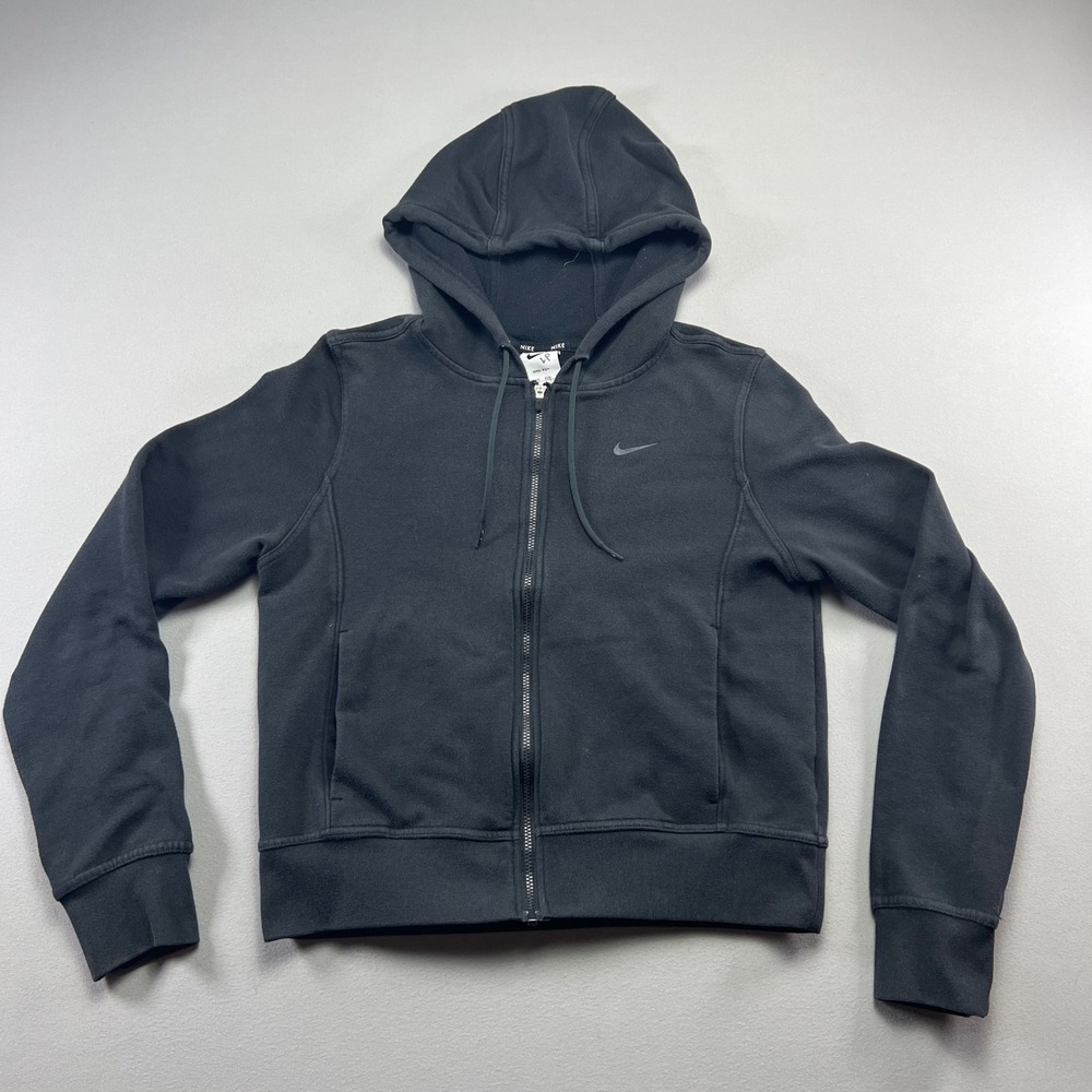 Nike Hoodie Womens XS Black Cotton Stretch Fleece Lined Full Zip Gym Training